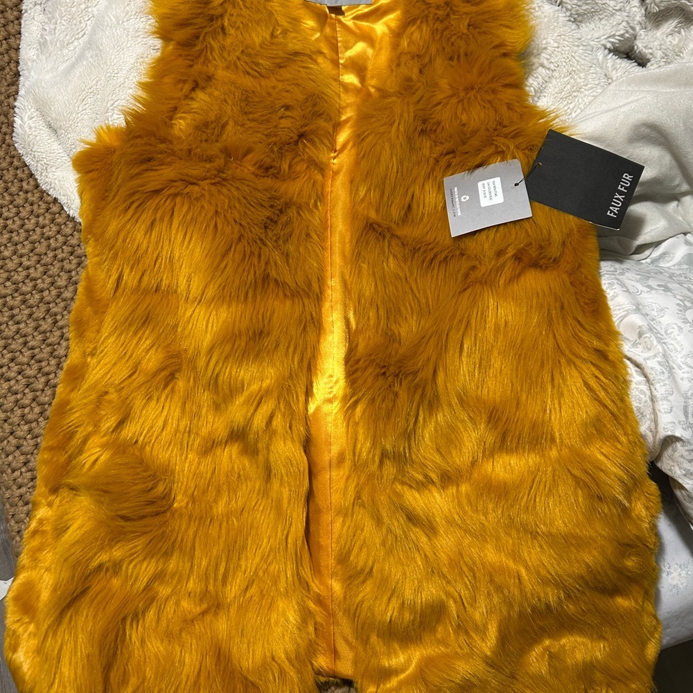 Marc New York Faux Fur Vest in Mustard Yellow